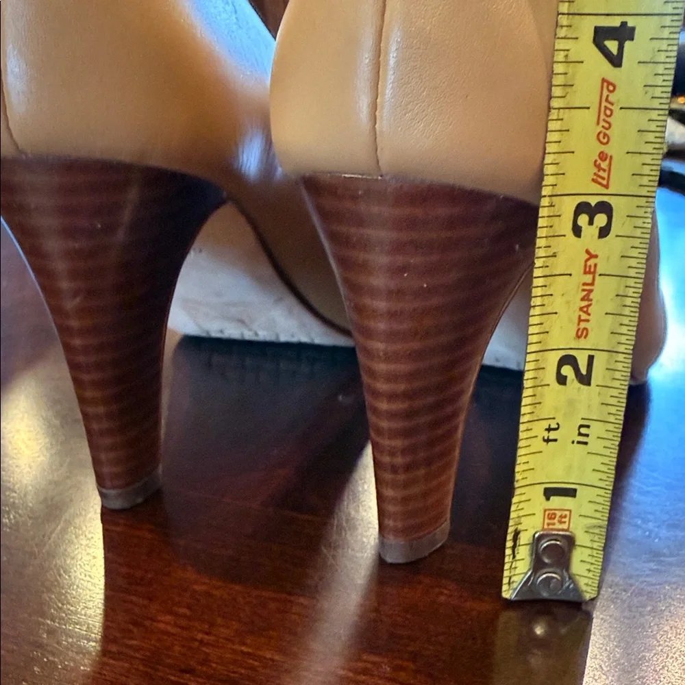 Cole Haan Peep Toe Pumps Nude Tan Leather High Heels Size 6.5B